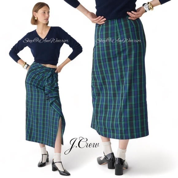 J.Crew NWT evergreen tartan ruffle midi/maxi skirt *shop@iamwarrior - Picture 1 of 11
